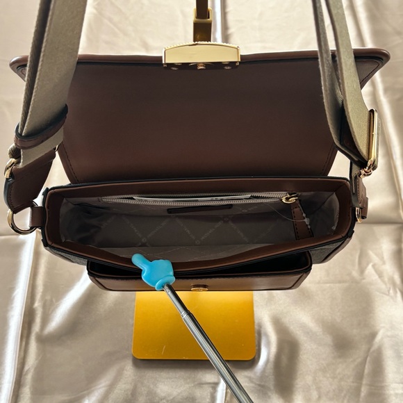 NWT MICHAEL Michael Kors Bradshaw Crossbody Bag Brown MK Signature + Care Card - Picture 6 of 7
